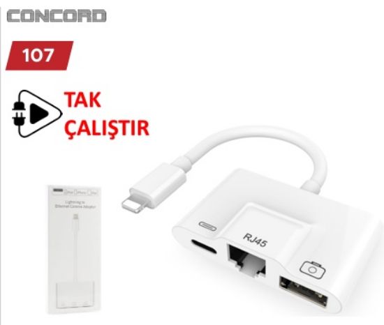 CONCORD LightningŞarj Bağlantı RJ45 Lan 100M resmi