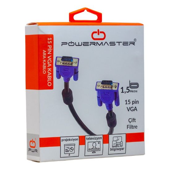 PM VGA KABLO 15 PİN 3+6 ERKEK/ERKE KUTULU 1.5M resmi