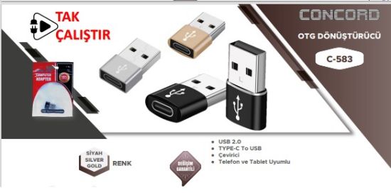 CONCORD C-583 USB TO TYPE-C OTG ÇEVİRİCİ resmi
