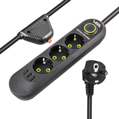 VEA  3'LÜ 1.5 METRE KABLOLU 3 USB'Lİ SİYAH AKIM KO resmi