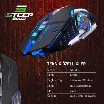 Steep Solid ST-13S Kablosuz - Wireless Şarjlı RGB  resmi