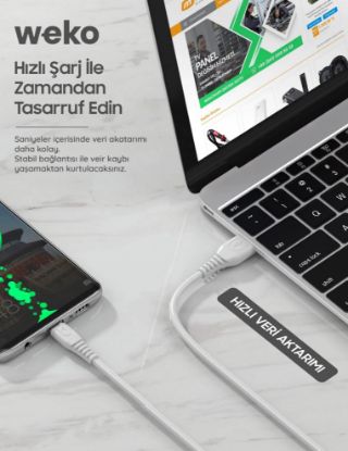 WEKO USB TO TYPE-C ÖRGÜLÜ KIRMIZI 1 MT ŞARJ KABLOS resmi